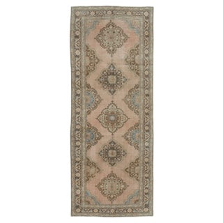 Beige Anatolian Decorative Hand Knotted Vintage Runner Rug For Sale