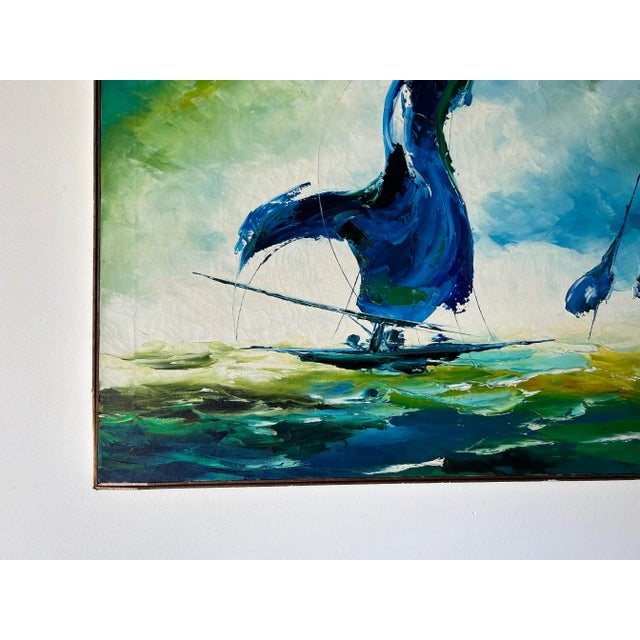 1970s Vintage Read Abstract Sailboats Oil Painting For Sale - Image 9 of 13