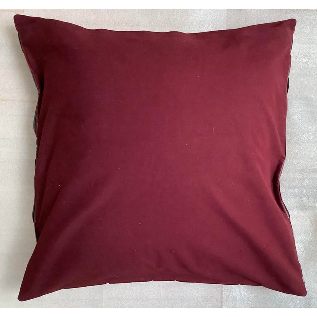 Maroon Contemporary Vegan Leather Basketweave Euro Cover For Sale - Image 8 of 8