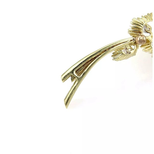 Diamond Floral 14k Yellow Gold Cluster Large Leaf Brooch Pin For Sale - Image 4 of 4