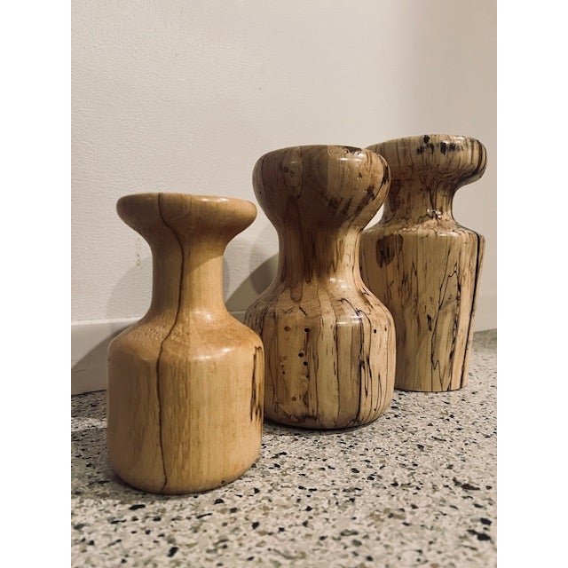 Mid-Century Modern Set of Three Hand-Turned Spalted Maple Sculptures (3) — Signed “B.” — Organic/Studio Craft/Sculptural Decor— Indiana Studio Work For Sale - Image 3 of 10