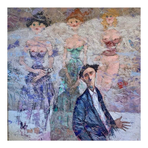 Giampaolo Talani "Women on the Wall" Oil on Board, Large Figurative Work, Tuscan Coastal Art, Contemporary Art by Italian Master