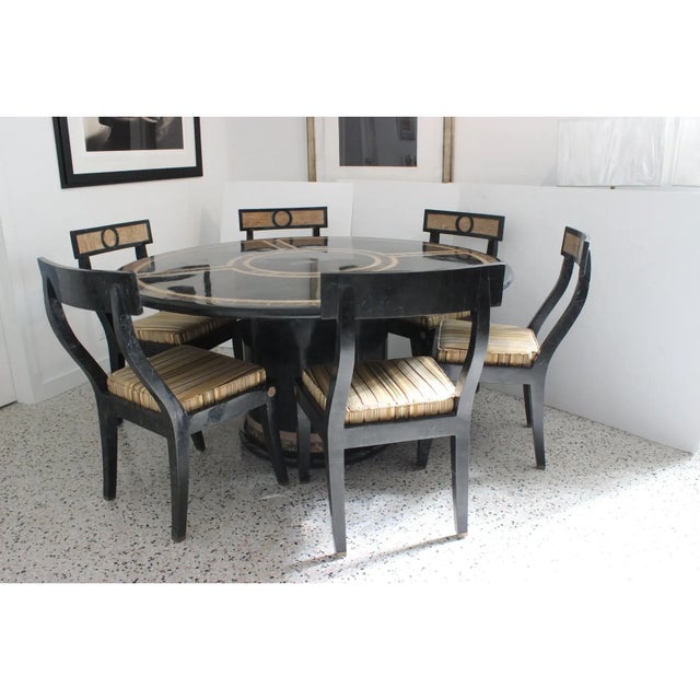 Maitland Smith Tessellated Marble and Brass Dining Set For Sale - Image 15 of 16