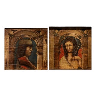 Bonifacio Bembo Seguace, Pair of Panels of Saint Sebastian Guerriero, 1620, Oil on Board For Sale