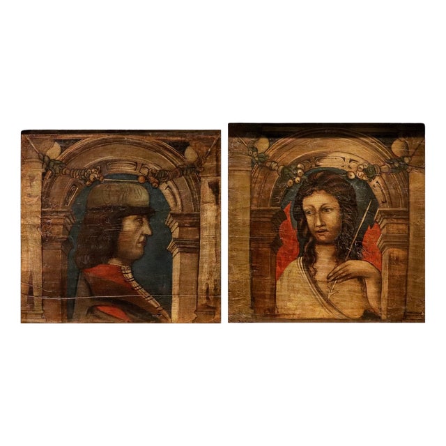 Bonifacio Bembo Seguace, Pair of Panels of Saint Sebastian Guerriero, 1620, Oil on Board For Sale