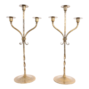 Roycroft Arts & Crafts Brass Finished Hammered Copper Candelabras, Pair