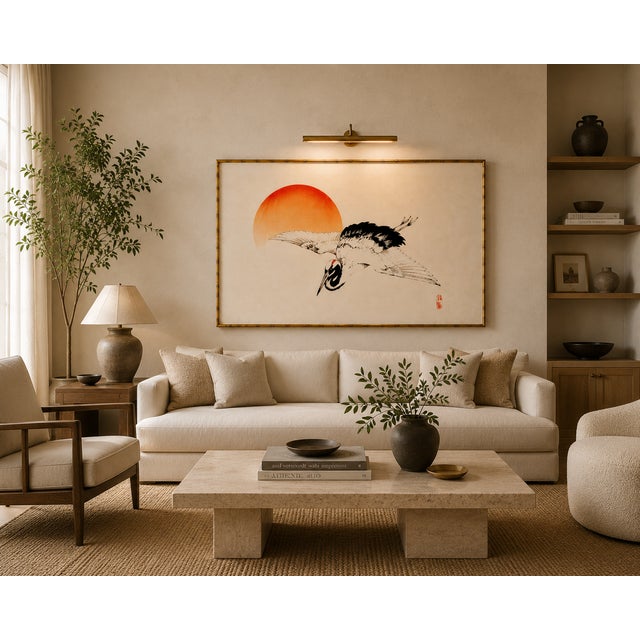Paper Flying Crane by Kōno Bairei, Vintage Japanese Art Print Reproduction, 36" X 24" For Sale - Image 7 of 11