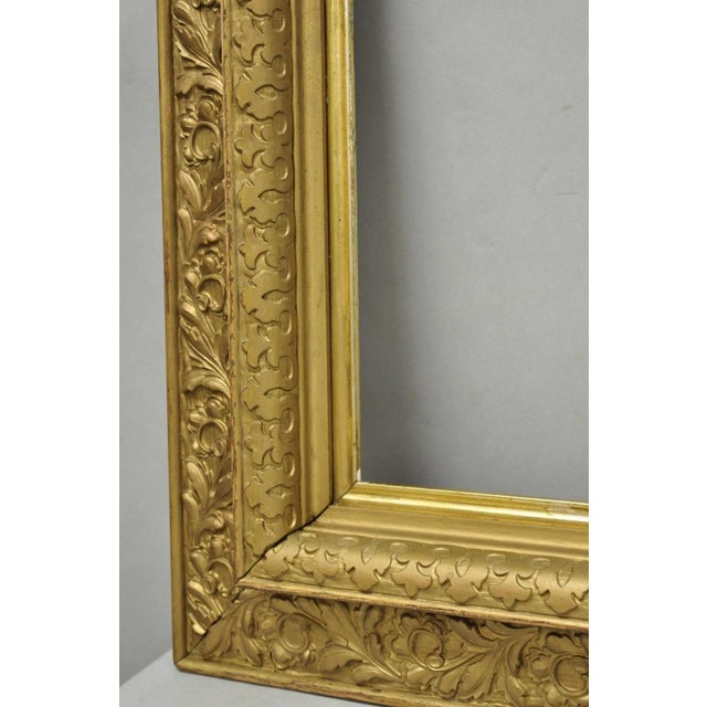 Antique Victorian Gold Gilt Oak Wood Leafy Scroll Deep Picture Frame 32.5 X 26.5 For Sale - Image 9 of 18