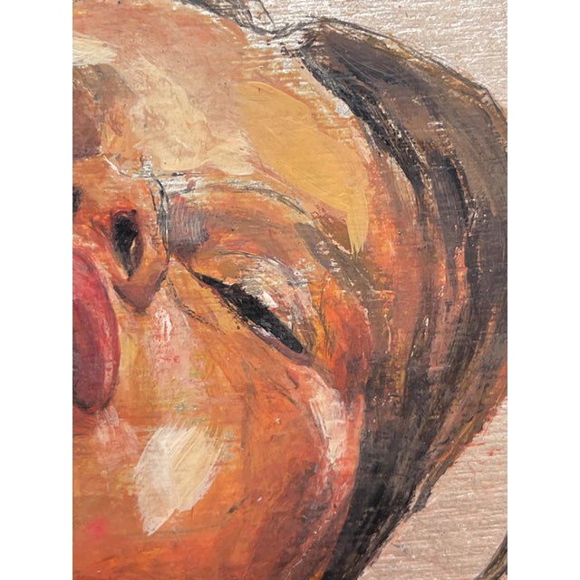 2010s When I Play Along by Benjamin Garcia | Oil on Board Portrait of a woman's face with expressive features For Sale - Image 5 of 5