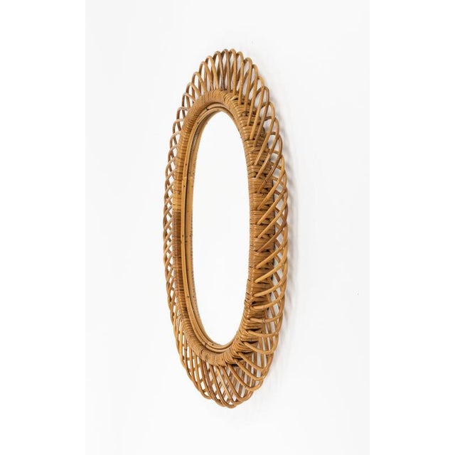 Wood Mid-Century Rattan and Bamboo Oval Wall Mirror from Franco Albini, Italy, 1960s For Sale - Image 7 of 9