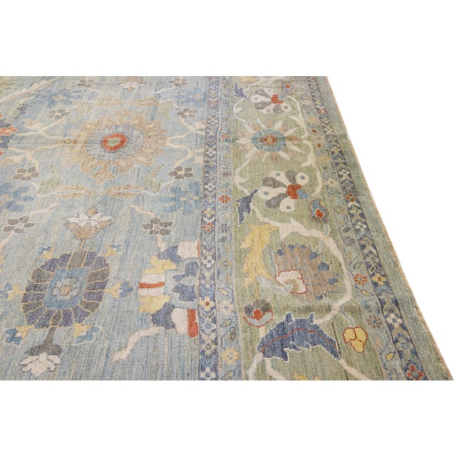 Modern Sultanabad Blue Handmade Floral Wool Rug For Sale In New York - Image 6 of 11