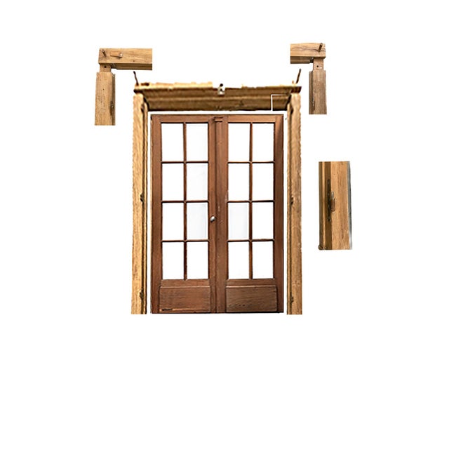Classic French doors in very good condition.. 92" x 45". Complete with original frame and hinges. Origin and age unknown.