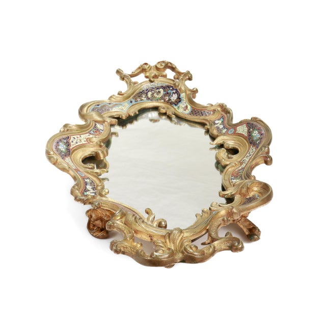 Large Antique French Gilt Bronze & Champlevé Enamel Mirrored Plateau or Tray For Sale In Philadelphia - Image 6 of 18