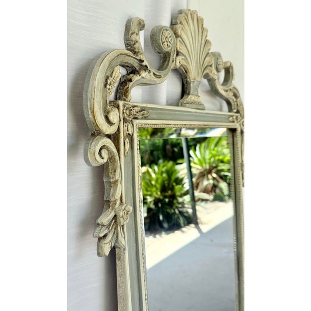 Stunning Vintage Swedish Gustavian Louis XVI Style Pale Blue and Parcel Gilt Wall Mirror - Newly Painted For Sale - Image 9 of 12