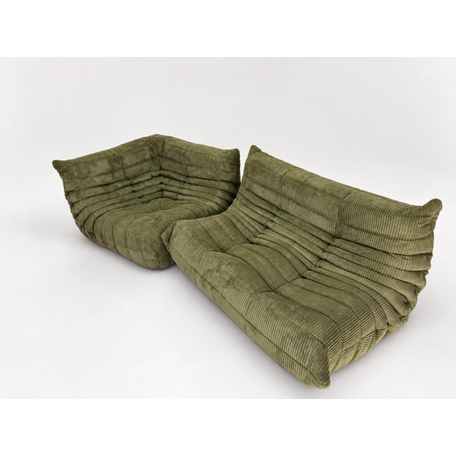 Textile Olive Togo 2-Seater Sofa and Corner Seat by Michel Ducaroy for Ligne Roset, 2019, Set of 2 For Sale - Image 7 of 18
