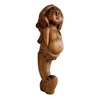 Hand-Carved Wooden Mermaid Wall Sculpture For Sale