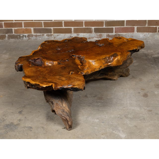 Mid 20th Century Live Edge Redwood America Coffee Table with Rustic Character, Vintage For Sale - Image 5 of 12