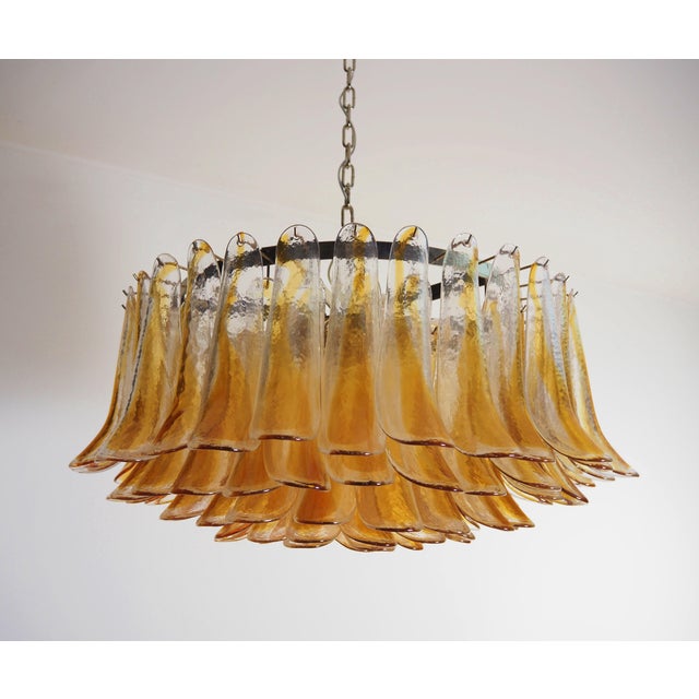 Large Murano Glass Chandelier with Amber Transparent Glass Petal, 1990 For Sale - Image 15 of 15