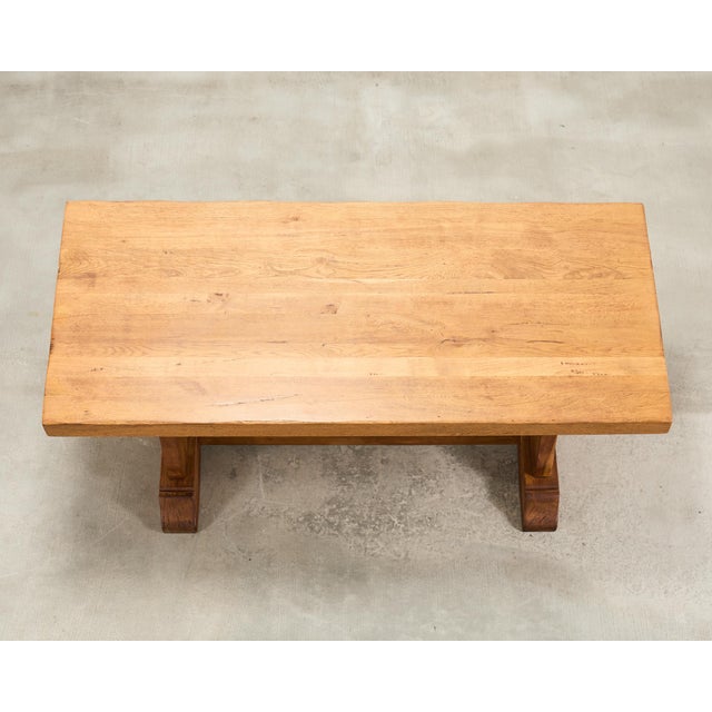 French Provincial Oak Country Farmhouse Trestle Dining Table For Sale - Image 4 of 18