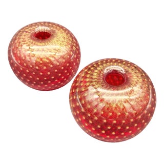 Oral Glass Vases with Gold Shade by Barovier & Toso for Murano, 1950s, Set of 2 For Sale