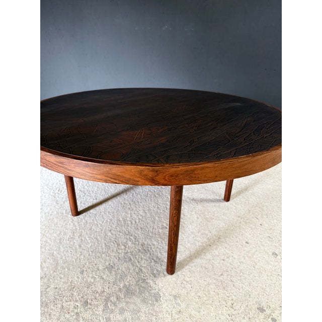 Brown Mid-Century Modern Scandinavian Teak Coffee Table with Copper Inlay, Denmark, 1960s For Sale - Image 8 of 15