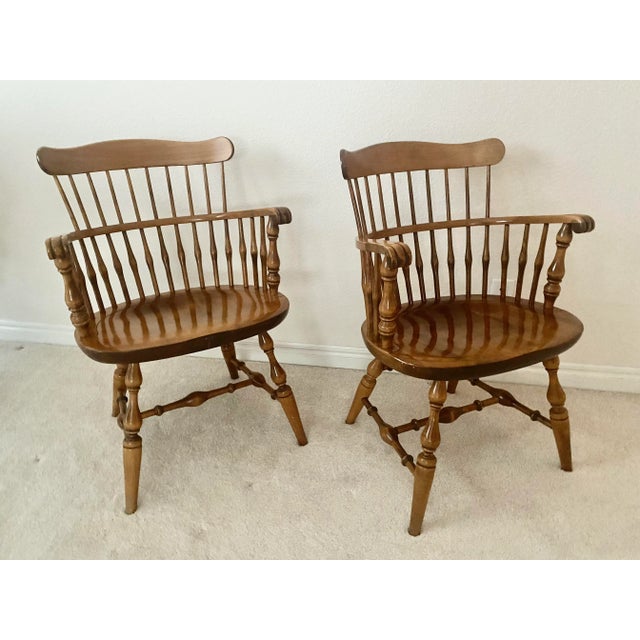 English Nichols & Stone Pair of Windsor Comb Back Captains Armchairs Mid 20th Century Excellent Condition For Sale - Image 3 of 16