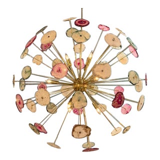 Modern Natural Stone and Brass Sputnik Chandelier For Sale