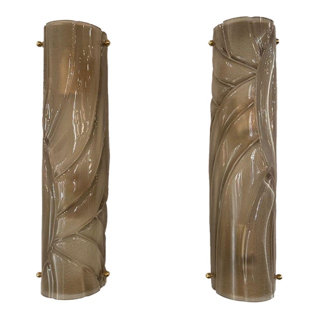 Pair of Modern Fume Colored Murano Glass Sconces For Sale