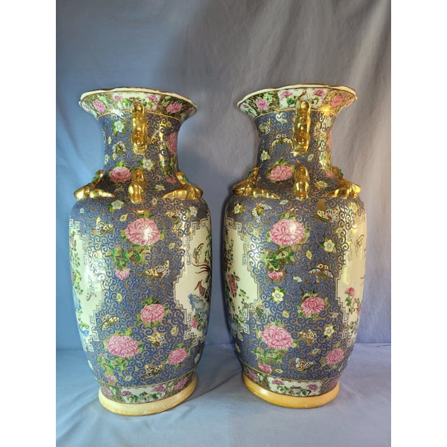 Ceramic Antique Late 19th Century Hand Painted China Guangcai Gilt Floral Porcelain Sleeve Vessels - a Pair For Sale - Image 7 of 13