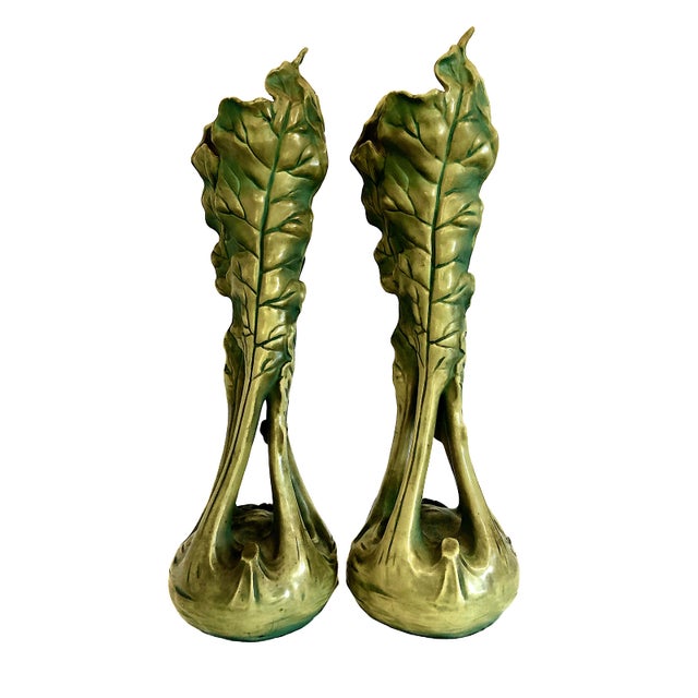 Art Nouveau Pair of Art Nouveau Leafy “Beetle” Vases by Bernhard Bloch For Sale - Image 3 of 11