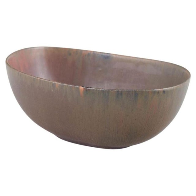 2000 - 2009 Oval Reddish-Brown Glazed Stoneware Bowl by Carl-Harry Stålhane For Sale - Image 5 of 5