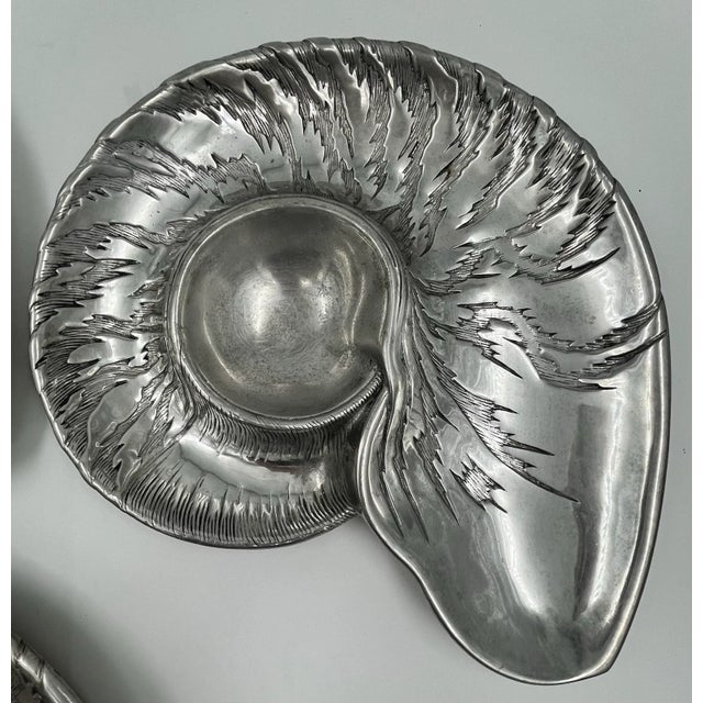 Pre-loved large aluminum Arthur Court Nautilus Shell Chip & Dip Server from the discontinued Wonders of the Water Pattern,...