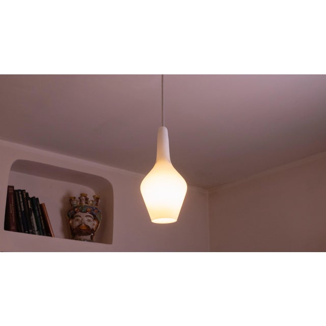 Glass Italian Stilnovo Vintage Pendant in Opaline Glass, 1970s For Sale - Image 7 of 11