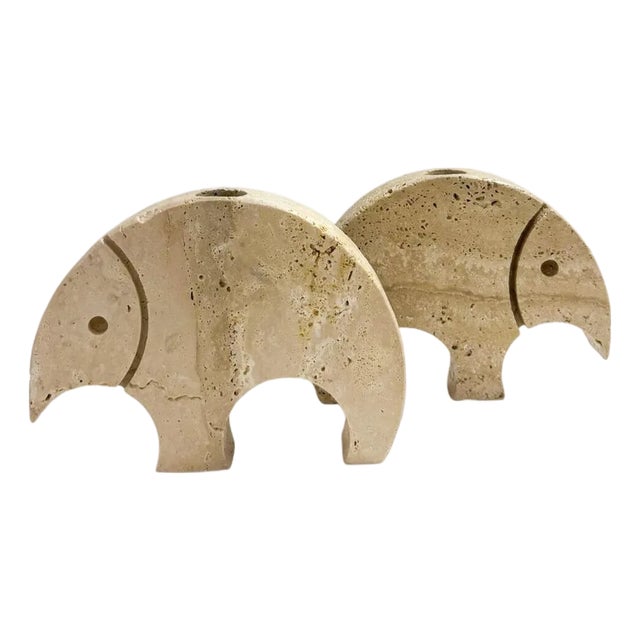 Mid-Century Travertine Figures attributed to Fratelli Mannelli, 1970s, Set of 2 For Sale