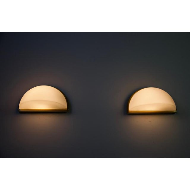 Gold Brass and Opal Glass Wall Lamps from Peill & Putzler, 1970s, Set of 2 For Sale - Image 8 of 9