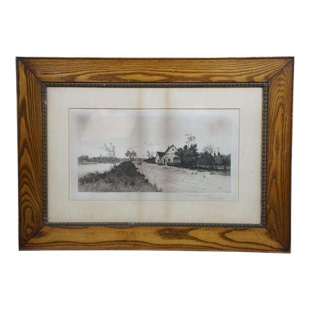 Antique George William Bohde Old England Home Landscape Etching 35" For Sale
