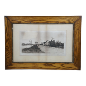 Antique George William Bohde Old England Home Landscape Etching 35"