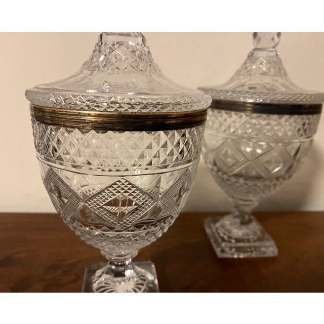 Early 19th Century Antique 19th Century George III Anglo Irish Cut Crystal Glass Chestnut Urns - a Pair For Sale - Image 5 of 12