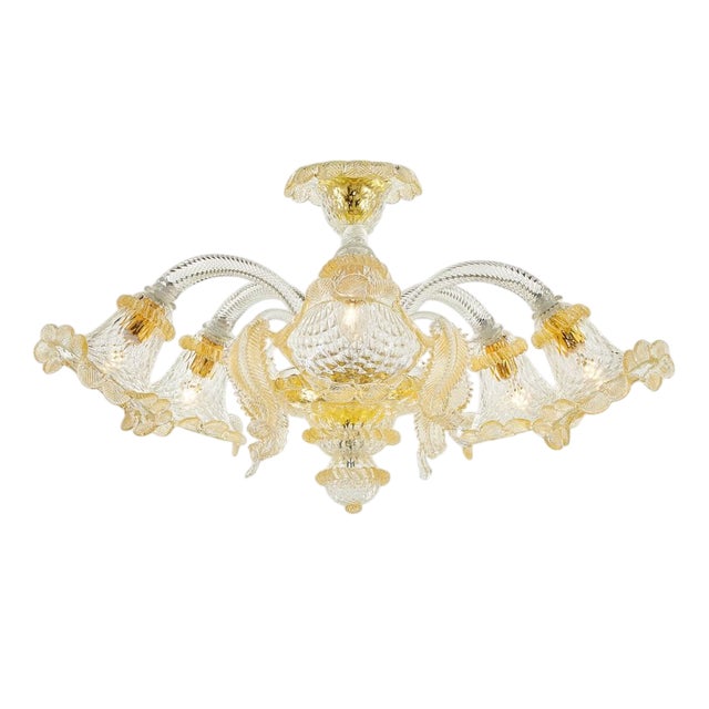 Five-Light Gold Crystal Murano Ceiling Lamp by La Murrina For Sale