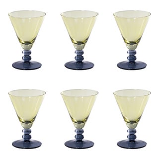 Fusion Two-Tone 6-Piece Cocktail Glass Set, Night Blue with Kiwi For Sale