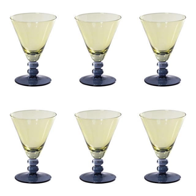 Fusion Two-Tone 6-Piece Cocktail Glass Set, Night Blue with Kiwi For Sale