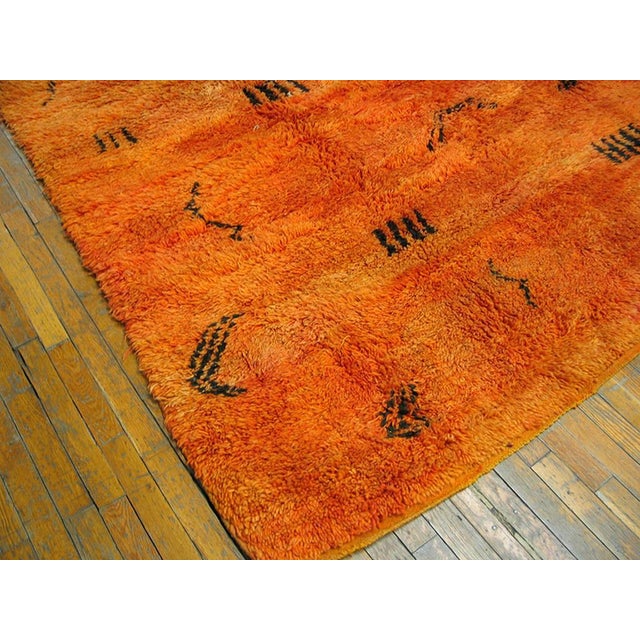 1940s Orange Abstract Tribal Antique African Moroccan Rug 7'3" X 11'3" Handknotted Wool Carpet For Sale - Image 4 of 4