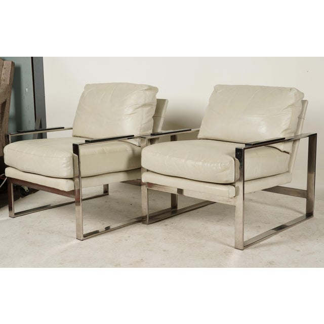 Late 20th Century Pair of Modernist Michael Weiss Collection Leather & Chrome Armchairs by Vanguard Furniture For Sale - Image 9 of 9