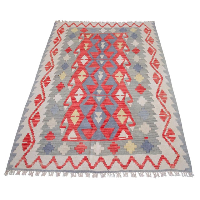 1980s Vintage Turkish Kilims: Handwoven Geometric Flat Weave Rug - 3′6″ X 5′9″ For Sale - Image 5 of 12