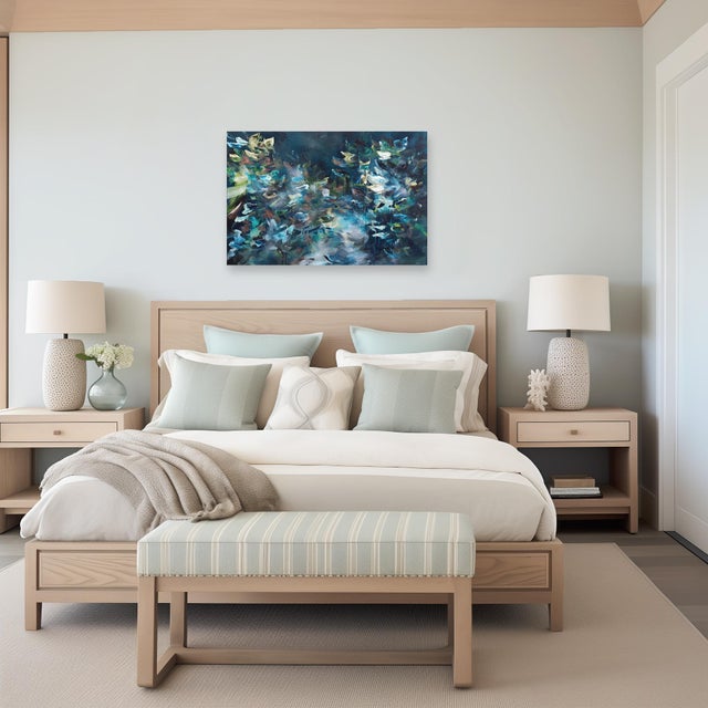 Textile Sirene De Minuit - Luminous Blue Green Textural Abstract Flora Painting Original Artwork by Vé Boisvert For Sale - Image 7 of 9