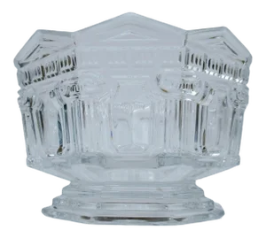 Vintage C.1950''s Leaded Crystal "Grecian-Style" Corinthian Column & Pediment Raised Relief Center Bowl, Serving Bowl