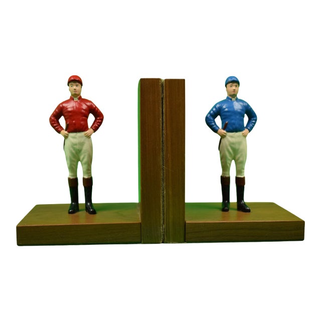Set X Red & Blue "21" Club Jockey Hand-Painted Bookends For Sale
