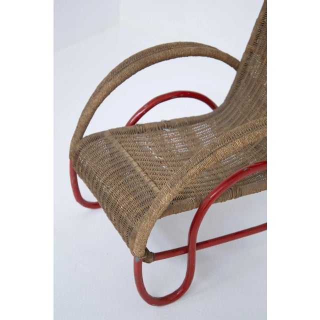 Brown Bauhaus Wicker and Painted Metal Armchair, 1930s For Sale - Image 8 of 10