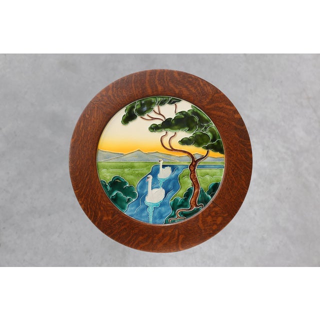 Art Nouveau Side Table with Swan Tile Top, Belgium, 1920 | Chairish