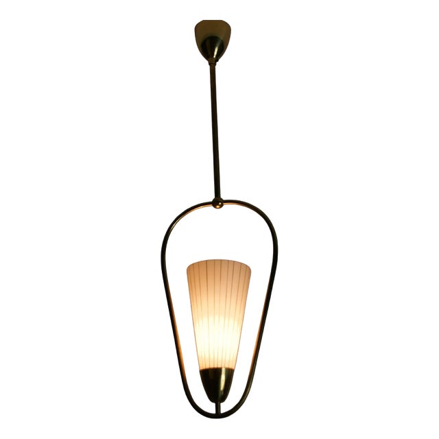 Mid-Century Brass and Opal Glass Ceiling Lamp, Germany, 1960s For Sale